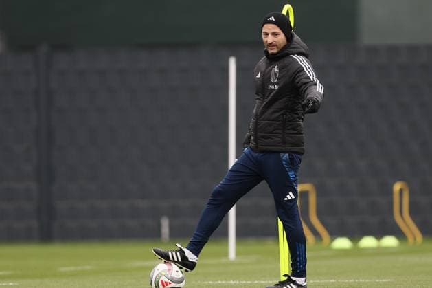 Belgium s head coach Domenico Tedesco pictured during a training session of Belgian national soccer team the Red Devils, ahead of tomorrow s game against Israel in the Nations League group phase, Saturday 16 November 2024 in Tubize. BRUNOxFAHY  x105532572x