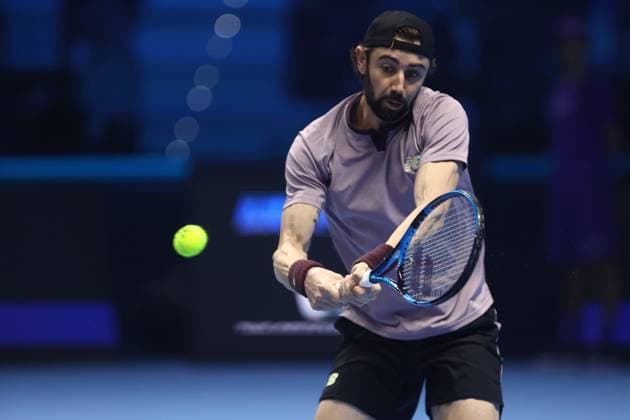 Jordan Thompson (Australia) controls the ball, Day 7, Nitto ATP, Tennis Herren Finals 2024, INALPI Arena, November 16, 2024, Turin, Italy.