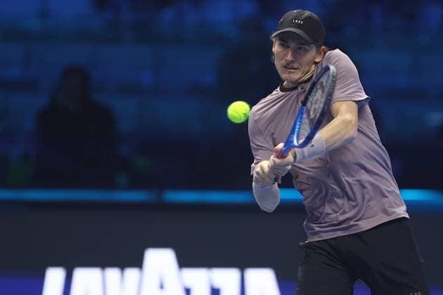 Max Purcell (Australia) controls the ball, Day 7, Nitto ATP, Tennis Herren Finals 2024, INALPI Arena, November 16, 2024, Turin, Italy.
