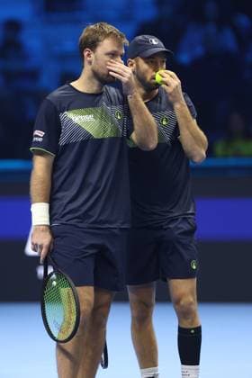 Kevin Krawietz (Germany) und Tim Puetz (Germany) speaks with, Day 7, Nitto ATP, Tennis Herren Finals 2024, INALPI Arena, November 16, 2024, Turin, Italy.