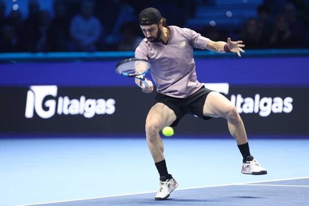Jordan Thompson (Australia) controls the ball, Day 7, Nitto ATP, Tennis Herren Finals 2024, INALPI Arena, November 16, 2024, Turin, Italy.