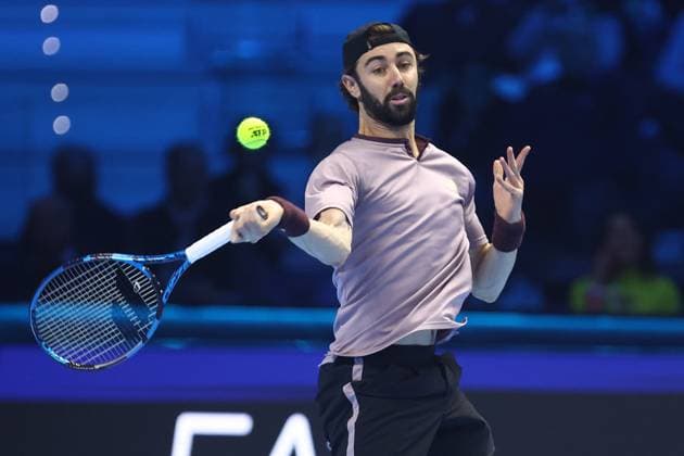 Jordan Thompson (Australia) controls the ball, Day 7, Nitto ATP, Tennis Herren Finals 2024, INALPI Arena, November 16, 2024, Turin, Italy.