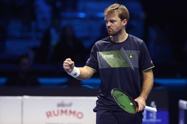 Kevin Krawietz (Germany) celebrate after winning, Day 7, Nitto ATP, Tennis Herren Finals 2024, INALPI Arena, November 16, 2024, Turin, Italy.