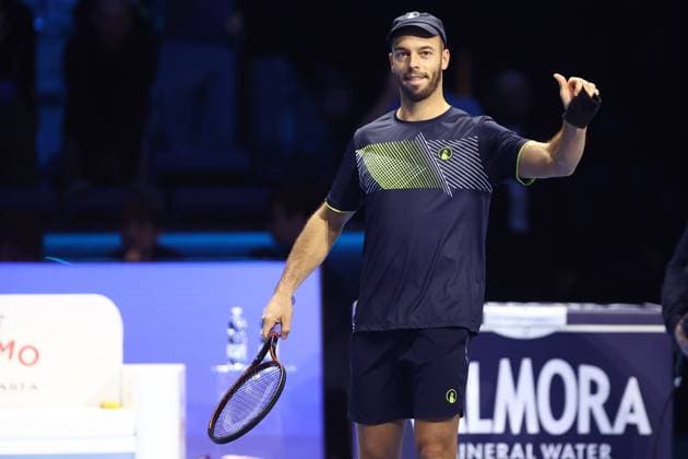 Tim Puetz (Germany) celebrate after winning, Day 7, Nitto ATP, Tennis Herren Finals 2024, INALPI Arena, November 16, 2024, Turin, Italy.