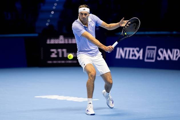 Germany s Alexander Zverev returns the ball to United States Taylor Fritz during& xa0;their singles tennis match of the ATP, Tennis Herren World Tour Finals at the Inalpi Arena, in Turin, Italy - - Saturday, November 16, 2024.  Copyright: xMarcoxAlpozzi LaPressex