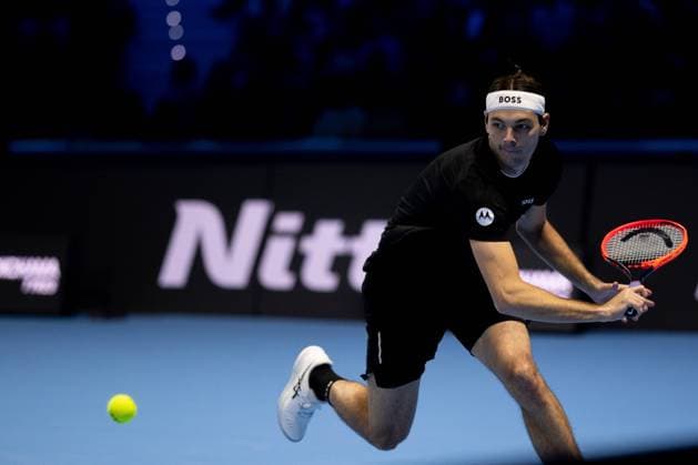 United States Taylor Fritz returns the ball to Germany s Alexander Zverev during& xa0;their singles tennis match of the ATP, Tennis Herren World Tour Finals at the Inalpi Arena, in Turin, Italy - - Saturday, November 16, 2024.  Copyright: xMarcoxAlpozzi LaPressex