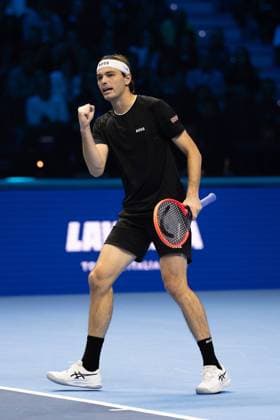 United States Taylor Fritz react during the singles tennis match of the ATP, Tennis Herren World Tour Finals against Germany s Alexander Zverev at the Inalpi Arena in Turin, Italy - - Saturday, November 16, 2024.  Copyright: xMarcoxAlpozzi LaPressex