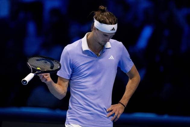Germany s Alexander Zverev react at video review during the singles tennis match of the ATP, Tennis Herren World Tour Finals against United States Taylor Fritz at the Inalpi Arena in Turin, Italy - - Saturday, November 16, 2024.  Copyright: xMarcoxAlpozzi LaPressex