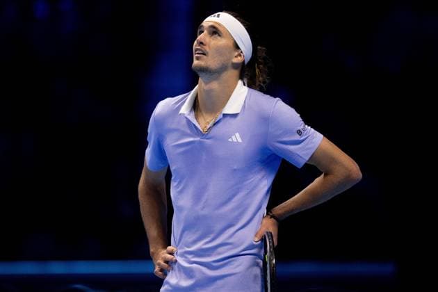 Germany s Alexander Zverev react at video review during the singles tennis match of the ATP, Tennis Herren World Tour Finals against United States Taylor Fritz at the Inalpi Arena in Turin, Italy - - Saturday, November 16, 2024.  Copyright: xMarcoxAlpozzi LaPressex