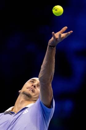 Germany s Alexander Zverev serves to United States Taylor Fritz during the singles tennis match of the ATP, Tennis Herren World Tour Finals at the Inalpi Arena in Turin, Italy - - Saturday, November 16, 2024.  Copyright: xMarcoxAlpozzi LaPressex