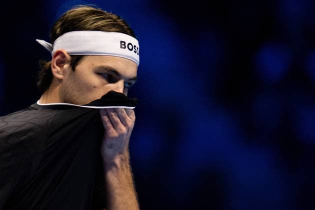 United States Taylor Fritz react during the singles tennis match of the ATP, Tennis Herren World Tour Finals against Germany s Alexander Zverev at the Inalpi Arena in Turin, Italy - - Saturday, November 16, 2024.  Copyright: xMarcoxAlpozzi LaPressex