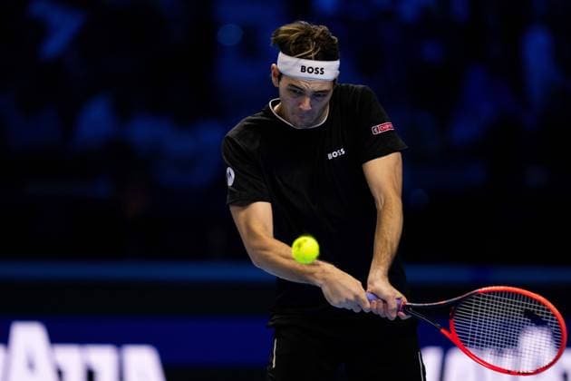 United States Taylor Fritz returns the ball to Germany s Alexander Zverev during& xa0;their singles tennis match of the ATP, Tennis Herren World Tour Finals at the Inalpi Arena, in Turin, Italy - - Saturday, November 16, 2024.  Copyright: xMarcoxAlpozzi LaPressex