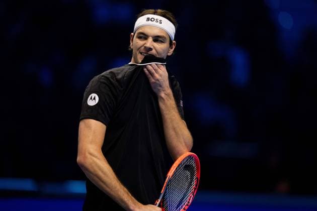 United States Taylor Fritz react during the singles tennis match of the ATP, Tennis Herren World Tour Finals against Germany s Alexander Zverev at the Inalpi Arena in Turin, Italy - - Saturday, November 16, 2024.  Copyright: xMarcoxAlpozzi LaPressex