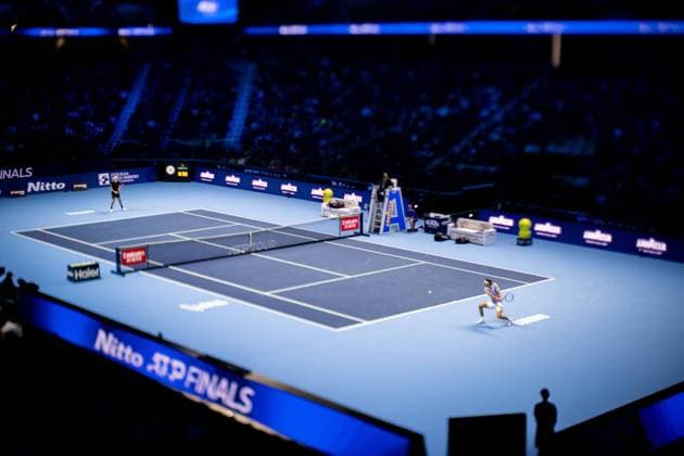 In this image taken with a Tilt-Shift lens, Germany s Alexander Zverev returns the ball to United States Taylor Fritz during& xa0;their singles tennis match of the ATP, Tennis Herren World Tour Finals at the Inalpi Arena, in Turin, Italy - - Saturday, November 16, 2024.  Copyright: xMarcoxAlpozzi LaPressex