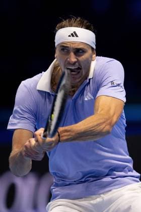 Germany s Alexander Zverev returns the ball to United States Taylor Fritz during& xa0;their singles tennis match of the ATP, Tennis Herren World Tour Finals at the Inalpi Arena, in Turin, Italy - - Saturday, November 16, 2024.  Copyright: xMarcoxAlpozzi LaPressex