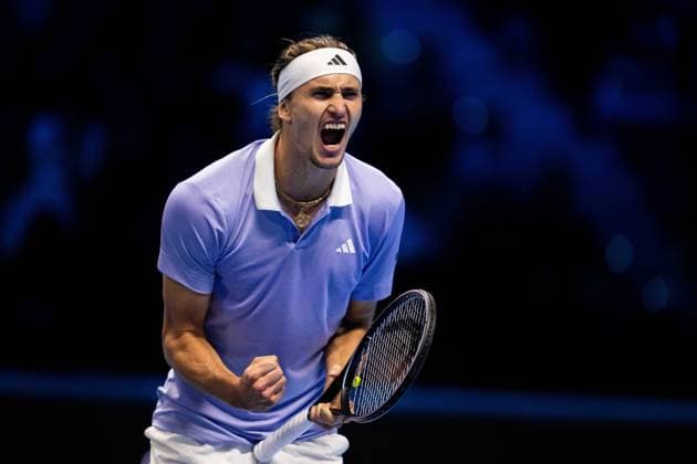 Germany s Alexander Zverev react during the singles tennis match of the ATP, Tennis Herren World Tour Finals against United States Taylor Fritz at the Inalpi Arena in Turin, Italy - - Saturday, November 16, 2024.  Copyright: xMarcoxAlpozzi LaPressex