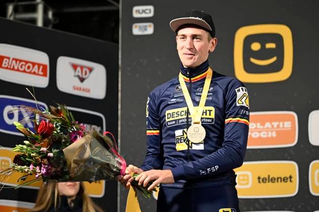 2024 Superprestige Cyclocross Merksplas MERKSPLAS, BELGIUM - NOVEMBER 16 : Aerts Toon (BEL) pictured during the podium ceremony after the 4th leg of the men elite 2024 - 2025 Telenet Superprestige cyclocross race : the Aardbeiencross of Merksplas on November 16, 2024 in Merksplas, Belgium, 16 11 2024 Merksplas Belgium  Copyright: xNicoxVereeckenx