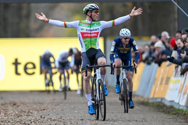 2024 Superprestige Cyclocross Merksplas MERKSPLAS, BELGIUM - NOVEMBER 16 : Sweeck Laurens (BEL) winning the 4th leg of the men elite 2024 - 2025 Telenet Superprestige cyclocross race : the Aardbeiencross of Merksplas on November 16, 2024 in Merksplas, Belgium, 16 11 2024 Merksplas Belgium  Copyright: xNicoxVereeckenx