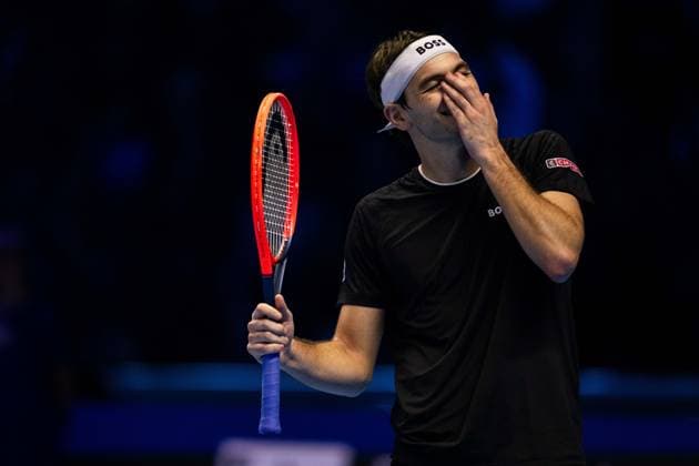 United StatesÕ Taylor Fritz react during the singles tennis match of the ATP, Tennis Herren World Tour Finals against Germany s Alexander Zverev at the Inalpi Arena in Turin, Italy - - Saturday, November 16, 2024.  Copyright: xMarcoxAlpozzi LaPressex