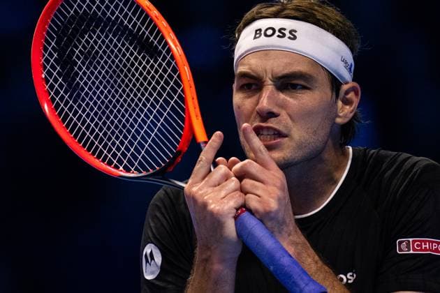 United StatesÕ Taylor Fritz react during the singles tennis match of the ATP, Tennis Herren World Tour Finals against Germany s Alexander Zverev at the Inalpi Arena in Turin, Italy - - Saturday, November 16, 2024.  Copyright: xMarcoxAlpozzi LaPressex