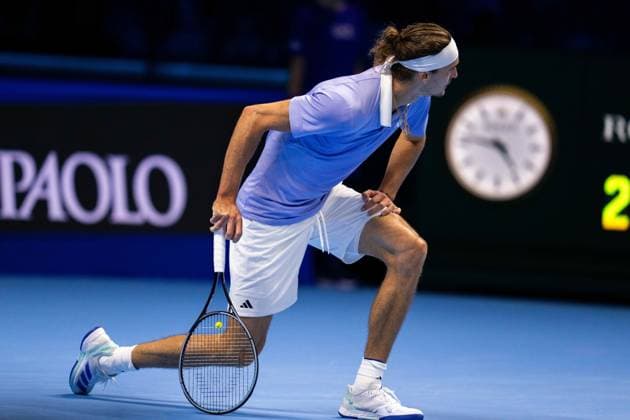 Russia s Andrey RublevÊserves to Norway s Casper Ruud during the singles tennis match of the ATP, Tennis Herren World Tour Finals at the Inalpi Arena in Turin, Italy - - Friday, November 15, 2024.  Copyright: xMarcoxAlpozzi LaPressex