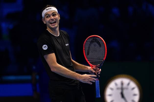 United StatesÕ Taylor Fritz react after wining the singles tennis match of the ATP, Tennis Herren World Tour Finals against Germany s Alexander Zverev at the Inalpi Arena in Turin, Italy - - Saturday, November 16, 2024.  Copyright: xMarcoxAlpozzi LaPressex