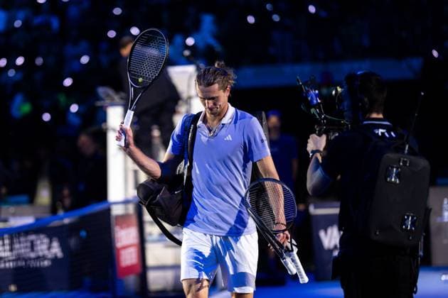 Germany s Alexander Zverev react after the singles tennis match of the ATP, Tennis Herren World Tour Finals against United StatesÕ Taylor Fritz at the Inalpi Arena in Turin, Italy - - Saturday, November 16, 2024.  Copyright: xMarcoxAlpozzi LaPressex