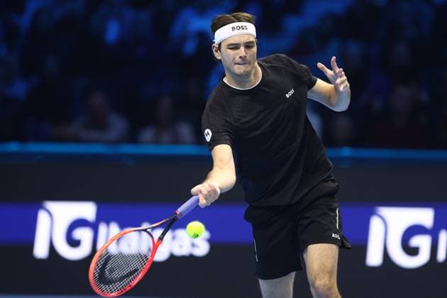 Taylor Fritz (USA) controls the ball, Day 7, Nitto ATP, Tennis Herren Finals 2024, INALPI Arena, November 16, 2024, Turin, Italy.