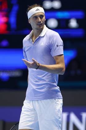Alexander Zverev (Germany) looks on, controls the ball, celebrates, celebrate after winning, gestures, looks dejected, Day 7, Nitto ATP, Tennis Herren Finals 2024, INALPI Arena, November 16, 2024, Turin, Italy.