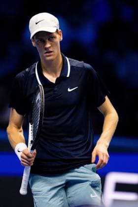 Italy s Jannik Sinner react during the singles tennis match of the ATP, Tennis Herren World Tour Finals against Norway s Casper Ruud at the Inalpi Arena in Turin, Italy - - Saturday, November 16, 2024.  Copyright: xMarcoxAlpozzi LaPressex