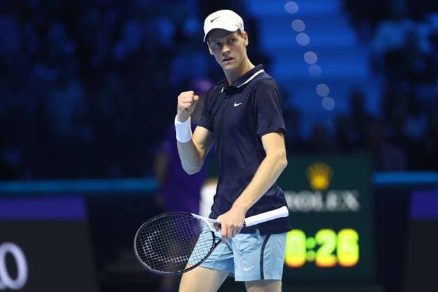 Jannik Sinner vs Casper Ruud Jannik Sinner of Italy celebrates during the semi-final singles match between Jannik Sinner of Italy and Casper Ruud of Norway on Day seven of the Nitto ATP, Tennis Herren World Tour Finals. Turin Inalpi Arena Italy Copyright: xMarcoxCanonierox