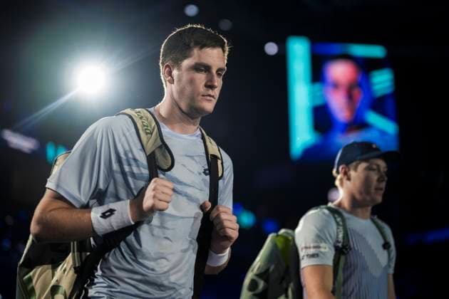 Nitto ATP, Tennis Herren Finals - Day Seven Henry Patten (L) of Great Britain and Harri Heliovaara of Finland walk out prior to the semi-final doubles match against Marcelo Arevalo of El Salvador and Mate Pavic of Croatia during day seven of the Nitto ATP Finals. Marcelo Arevalo and Mate Pavic won the match 7-6(1), 7-6(4). Turin Italy Copyright: xNicolòxCampox