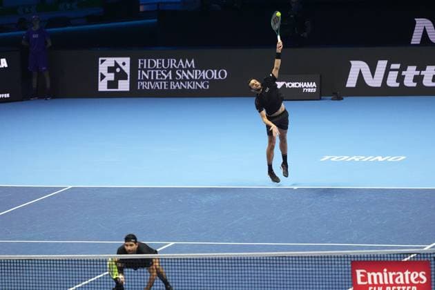 (241117) -- TURIN, Nov. 17, 2024 -- Marcelo Arevalo (L) of El Salvador and Mate Pavic of Croatia compete during the men s doubles semifinal match against Henry Patten of Britain and Harri Heliovaara of Finland at the Nitto ATP, Tennis Herren Finals in Turin, Italy, on Nov. 16, 2024. ) (SP)ITALY-TURIN-TENNIS-NITTO ATP FINALS-SEMIFINAL-MEN S DOUBLES LixJing 