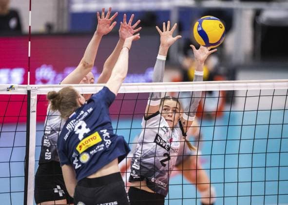 VOLLEYBALL WOMEN 1 BL SWE SUHL FOR EDITORIAL PURPOSES ONLY p 16 11 2024 Erfurt Volleyball 1 Bundesliga Season 2024 2025 Women 9 Matchday Riethsporthalle Schwarz Weiss Erfurt VfB Suhl LOTTO Thüringen in photo Elizabeth Sandbothe 2 Schwarz Weiß Erfurt , Jette Kuipers 8 VfB Suhl LOTTO Thüringen Germany Thueringen Erfurt Copyright SaschaxFromm Copyright: SaschaxFromm doc7y36hlmc74i1nq6ejn8 ,EDITORIAL USE ONLY Copyright: SaschaxFromm