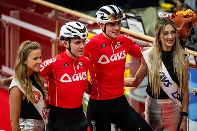 KESSLER Bruno, BOOS Benjamin Lotto Zesdaagse Vlaanderen Gent 2024 KESSLER Bruno BOOS Benjamin GER Team 10 Germany Award Ceremony Medal Ceremony Podium Winner Madison Race Landscape horizontal Landscape Event Event Lotto Zesdaagse Vlaanderen Gent 2024 Category Category Cycling Track Cycling Sixdays Elite Men U23 Beloften Location Location Europe Belgium Gent Citadelpark tÂ Kuipke Discipline Madison Distance m Date Date 16 11 2024 Saturday Day 7