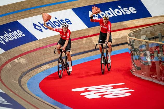 KESSLER Bruno, BOOS Benjamin Lotto Zesdaagse Vlaanderen Gent 2024 KESSLER Bruno BOOS Benjamin GER Team 10 Germany Award Ceremony Medal Ceremony Podium Winner Madison Race Landscape horizontal Landscape Event Event Lotto Zesdaagse Vlaanderen Gent 2024 Category Category Cycling Track Cycling Sixdays Elite Men U23 Beloften Location Location Europe Belgium Gent Citadelpark tÂ Kuipke Discipline Madison Distance m Date Date 16 11 2024 Saturday Day 7