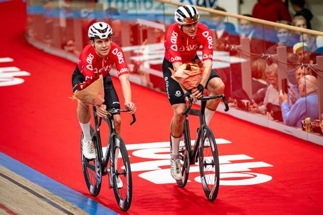 KESSLER Bruno, BOOS Benjamin Lotto Zesdaagse Vlaanderen Gent 2024 KESSLER Bruno BOOS Benjamin GER Team 10 Germany Award Ceremony Medal Ceremony Podium Winner Madison Race Landscape horizontal Landscape Event Event Lotto Zesdaagse Vlaanderen Gent 2024 Category Category Cycling Track Cycling Sixdays Elite Men U23 Beloften Location Location Europe Belgium Gent Citadelpark tÂ Kuipke Discipline Madison Distance m Date Date 16 11 2024 Saturday Day 7