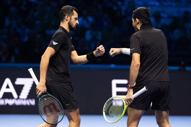El Salvador s Marcelo Arevalo, and Croatia s Mate Pavic during the final match against Germany s Kevin Krawietz, and Tim Puetz& xa0; at the Inalpi Arena in Turin, Italy - - Sunday, November 17, 2024.  Copyright: xMarcoxAlpozzi LaPressex