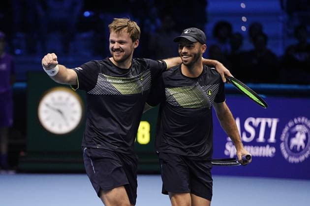 Germany s Kevin Krawietz, and Tim Puetz& xa0; celebrates after winning the double final tennis match of the ATP, Tennis Herren World Tour Finals at the Inalpi Arena in Turin, Italy - - Sunday, November 17, 2024.  Copyright: xMarcoxAlpozzi LaPressex