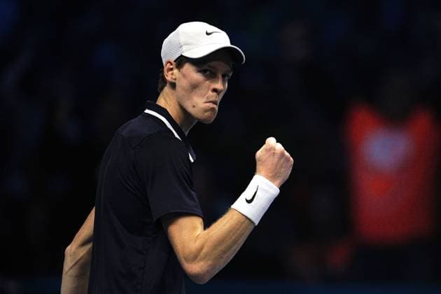 Italy s Jannik Sinner react during the singles final tennis match of the ATP, Tennis Herren World Tour Finals against United States Taylor Fritz at the Inalpi Arena in Turin, Italy - - Sunday, November 17, 2024.  Copyright: xMarcoxAlpozzi LaPressex