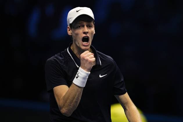 Italy s Jannik Sinner react during the singles final tennis match of the ATP, Tennis Herren World Tour Finals against United States Taylor Fritz at the Inalpi Arena in Turin, Italy - - Sunday, November 17, 2024.  Copyright: xMarcoxAlpozzi LaPressex