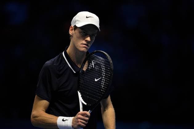 Italy s Jannik Sinner react during the singles final tennis match of the ATP, Tennis Herren World Tour Finals against United States Taylor Fritz at the Inalpi Arena in Turin, Italy - - Sunday, November 17, 2024.  Copyright: xMarcoxAlpozzi LaPressex