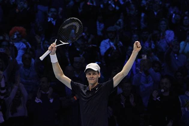 Italy s Jannik Sinner celebrates after winning the singles final tennis match of the ATP, Tennis Herren World Tour Finals against United States Taylor Fritz at the Inalpi Arena in Turin, Italy - - Sunday, November 17, 2024.  Copyright: xMarcoxAlpozzi LaPressex
