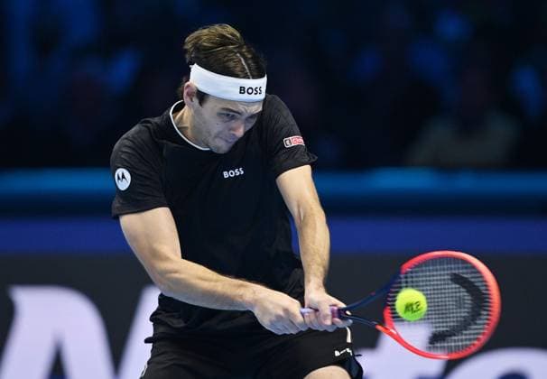 November 17, 2024, Turin: Taylor Fritz of USA plays the match against Jannik sinner of Italy during the final match men s single of Nitto ATP, Tennis Herren Finals in Turin, Italy, 17 November 2024 ..The ATP men s double world number 1 is preparing for the ATP Finals that will run from 10-17 November in Turin ANSA ALESSANDRO DI MARCO NITTO ATP FINALS TORINO 2024  - ZUMAa110 20241117_zaf_a110_031 Copyright: xAlessandroxDixMarcox