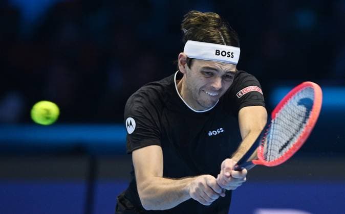 November 17, 2024, Turin: Taylor Fritz of USA plays the match against Jannik sinner of Italy during the final match men s single of Nitto ATP, Tennis Herren Finals in Turin, Italy, 17 November 2024 ..The ATP men s double world number 1 is preparing for the ATP Finals that will run from 10-17 November in Turin ANSA ALESSANDRO DI MARCO NITTO ATP FINALS TORINO 2024  - ZUMAa110 20241117_zaf_a110_033 Copyright: xAlessandroxDixMarcox