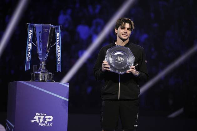 United States Taylor Fritz with second place trophy after& xa0;their singles tennis final match of the ATP, Tennis Herren World Tour Finals at the Inalpi Arena, in Turin, Italy - - Sunday, November 17, 2024.  Copyright: xMarcoxAlpozzi LaPressex