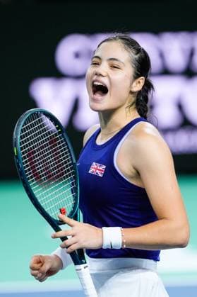 November 17, 2024, Malaga, Malaga, SPAIN: Emma Raducanu of Great Britain celebrate the victory against Rebecca Marino of Canada during tennis match between Canada and Great Britain during The Billie Jean King Cup at Martin Carpena Pavilion stadium on November 17, 2024, in Malaga, Spain Malaga SPAIN - ZUMAa181 20241117_zaa_a181_372 Copyright: xJoaquinxCorcherox