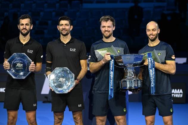 Foto IPP Massimo Rana Torino 17-11-2024 Tennis ATP, Tennis Herren Finals 2024 nella foto i vincitori del doppio tim puetz e kevin krawietz con i secondi arrivati arevalo e pavic Italy Photo Press - World Copyright italy  Copyright: xR4924_italyphotopressx