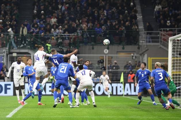 November 17, 2024, Milan, Lombardy, Italy: ADRIEN RABIOT of France scores his side s first goal during the UEFA Nations League 2024 matchday 6 of 6 between ITALY and FRANCE at San Siro Stadium in Milan, Italy Milan Italy - ZUMAc179 20241117_zep_c179_030 Copyright: xMickaelxChavetx