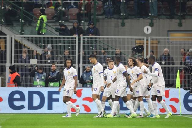 November 17, 2024, Milan, Lombardy, Italy: ADRIEN RABIOT of France reacts to score his side s first goal during the UEFA Nations League 2024 matchday 6 of 6 between ITALY and FRANCE at San Siro Stadium in Milan, Italy Milan Italy - ZUMAc179 20241117_zep_c179_043 Copyright: xMickaelxChavetx